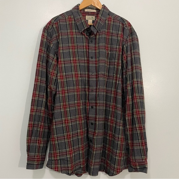 L.L. Bean Other - L.L. Bean Red and Gray Flannel Plaid Casual Button Down Shirt XL Tall